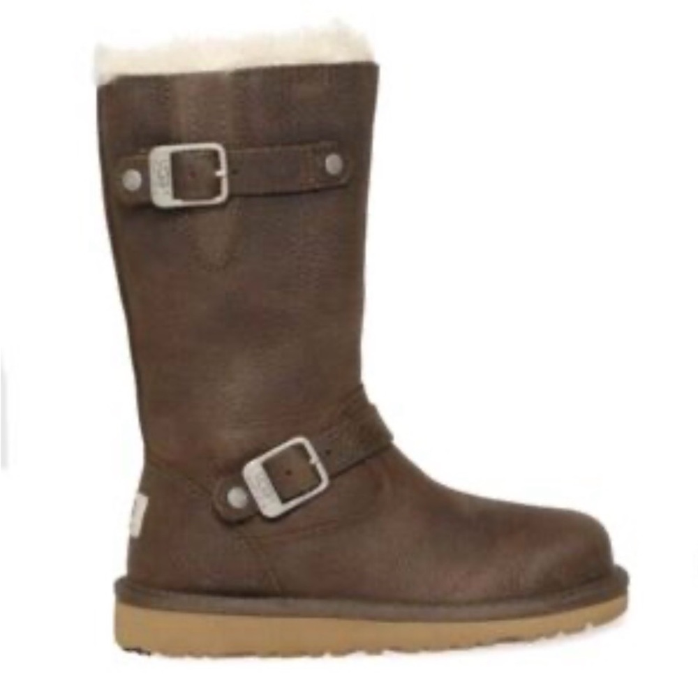 UGG Brown Leather Boots with Silver Buckle